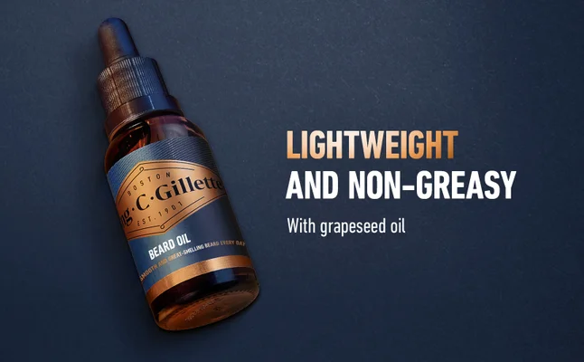King C. Gillette Beard Oil is lightweight and non-greasy, with grapeseed oil.
