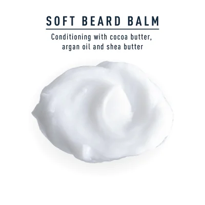 Gillette Soft Beard Balm conditioning formula with cocoa butter, argan oil, and shea butter shown.