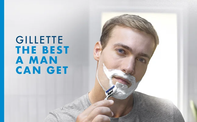 Man shaves his right cheek. Text reads
