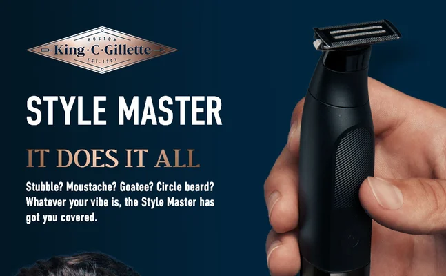 King C. Gillette Style Master shown in hand, highlighting that