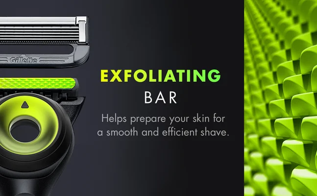 Gillette razor featuring an exfoliating bar to help prepare skin for a smooth and efficient shave.