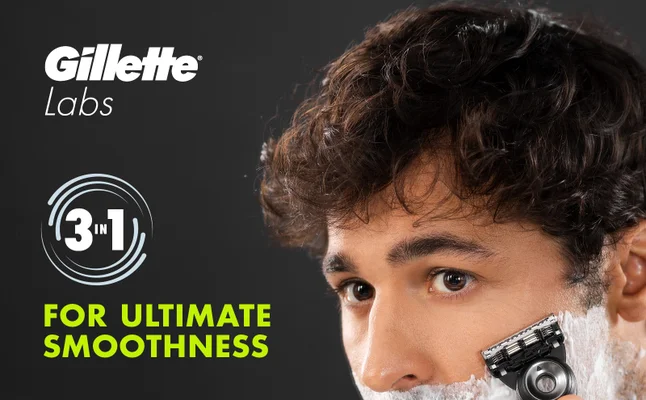 A man is using Gillette Labs Revitalising Gel 3-in-1 for ultimate smoothness.