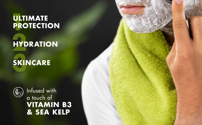 A man is using Gillette Labs Revitalising Gel 3-in-1 with a touch of vitamin B3