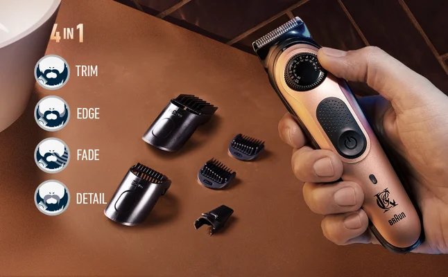 King C. Gillette Trimmer Pro with 4 combs to trim, edge, fade, and detail the beard.