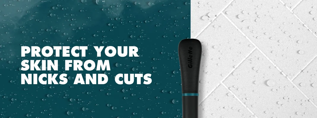 Protect your skin from nicks and cuts, as shown next to a Gillette razor handle.