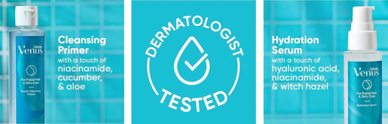 Cleansing primer with touch of niacinamide, cucumber and aloe. Dermatologist tested. Hydration Serum with touch of hyaluronic acid, niacinamide and witch hazel.