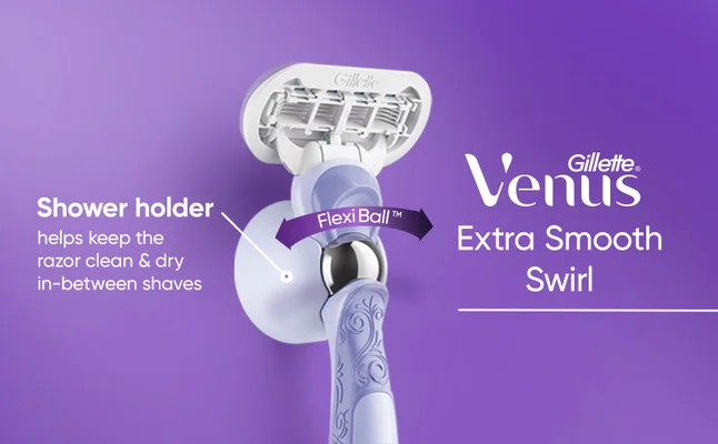 Gillette Venus Extra Smooth Swirl razor with shower holder.