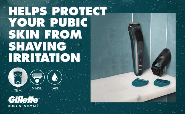 Text about how Pubic Hair Trimmer i5 helps protect pubic skin from shaving irritation.