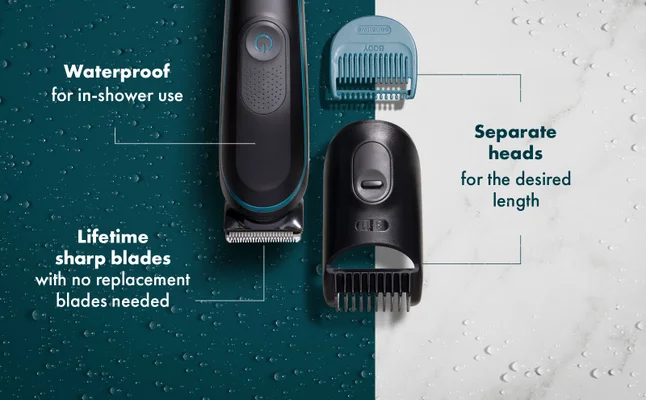 Upper part of Gillette Intimate Pubic Hair Trimmer with separate heads for the desired length.