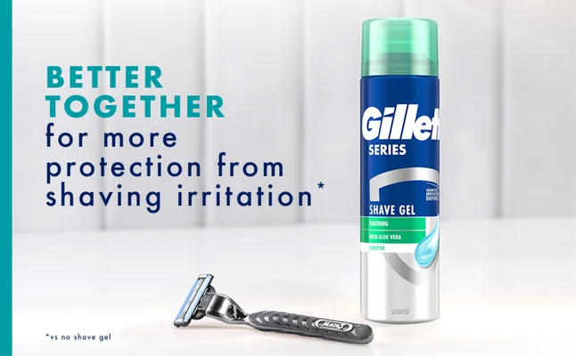 Visual of Gillette SkinGuard Sensitive razor that is for men with breakouts and bumps.