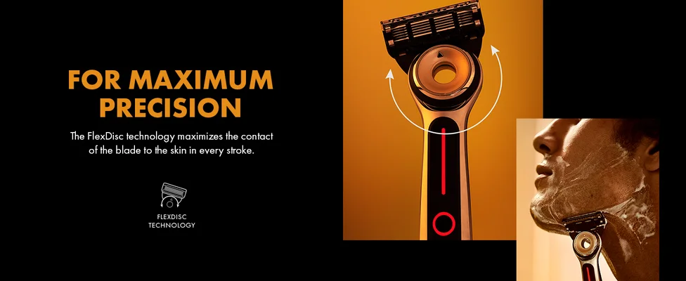 FOR MAXIMUM PRECISION The FlexDisc technology maximizes the contact of the blade to the skin in every stroke. FLEXDISC TECHNOLOGY