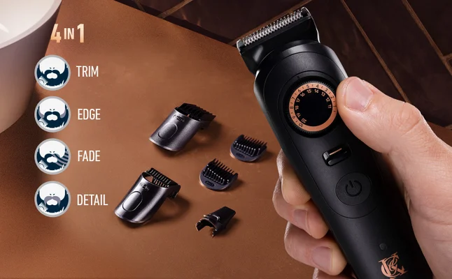 King C. Gillette Trimmer Pro Max with 4 combs to trim, edge, fade, and detail the beard.