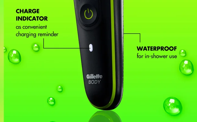 Lower part of GilletteLabs Body i3 Trimmer that is waterproof and has a charge indicator.
