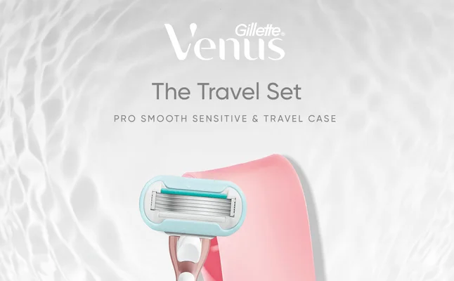 The Gillette Venus Travel Set: Pro Smooth Sensitive razor & Travel Case.