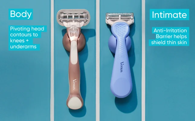 Intimate Hair & Skin Razor that helps shield thin skin compared to razor for the body.