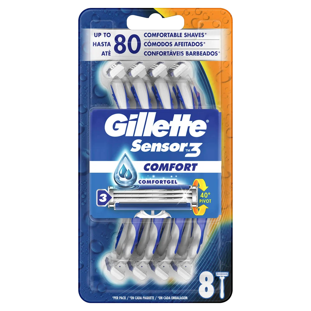 Gillette Sensor3 Disposable Razors (8 Pack - 1 Month) Image 1