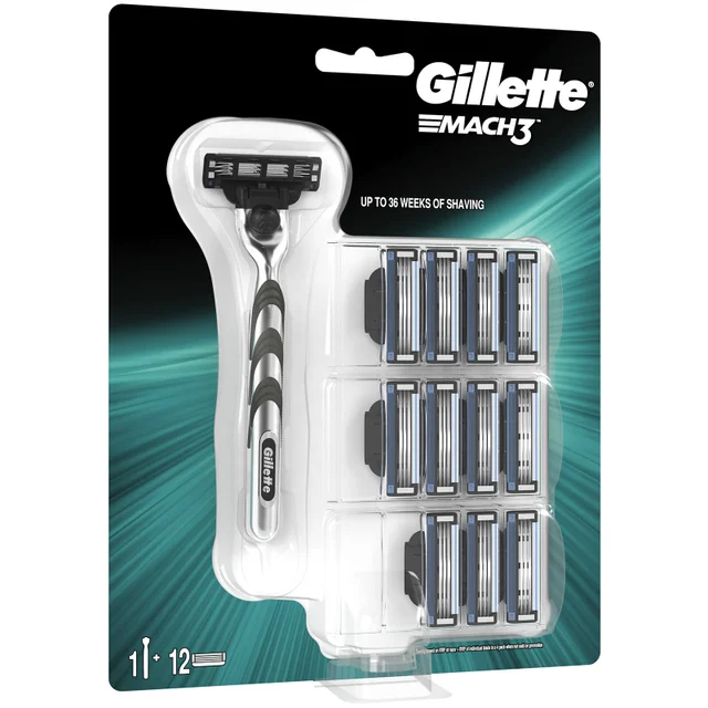Gillette Mach3 Men's Razor - 12 Blade Refills + Razor Handle