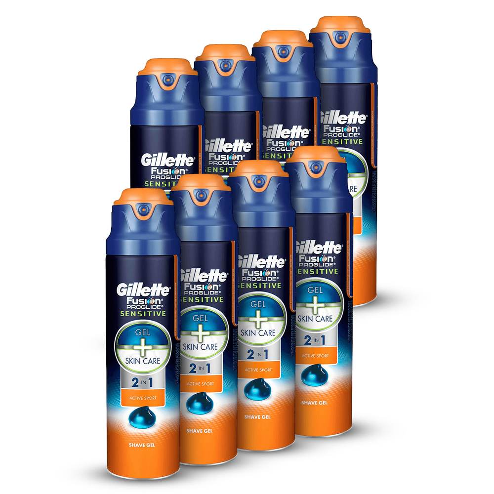 Gillette Fusion5 Proglide Sensitive 2-in-1 Active Sport Shaving Gel 170ml (8 Pack - 12 Month) Image 1