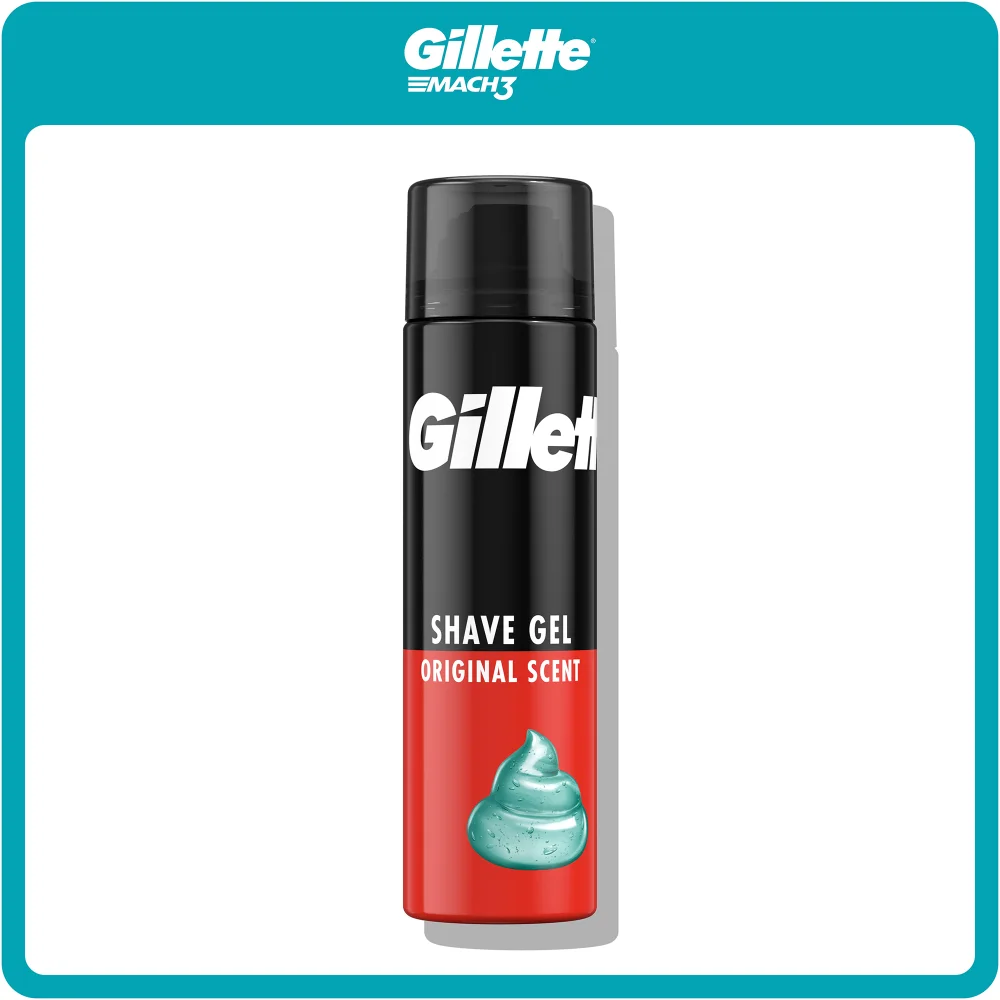 Gillette Shave Gel, Original Scent, with turquoise gel dollop.