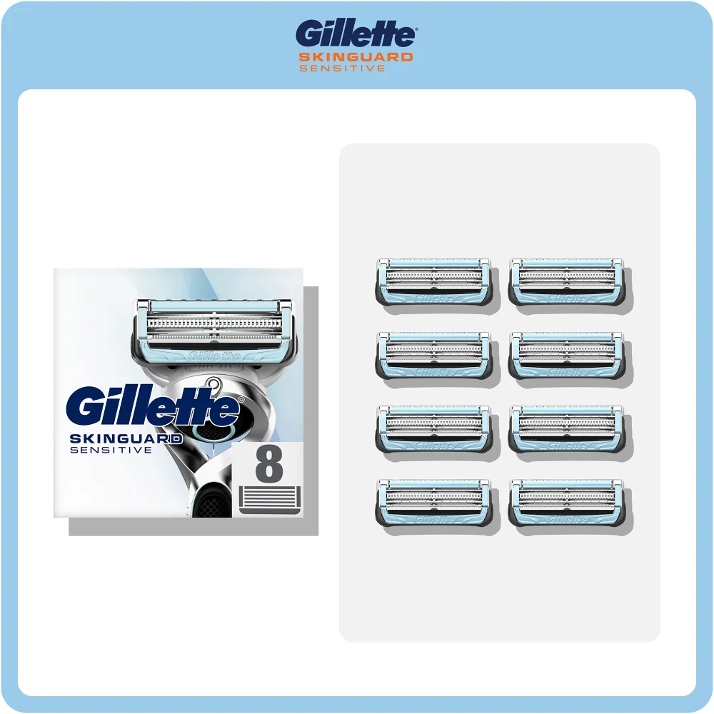Gillette Skinguard Sensitive razor blades, 8-count refill pack.