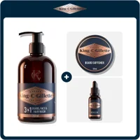 King C. Gillette 3-in-1 Beard, Face & Hair Wash, Beard Softener, and Beard Oil.