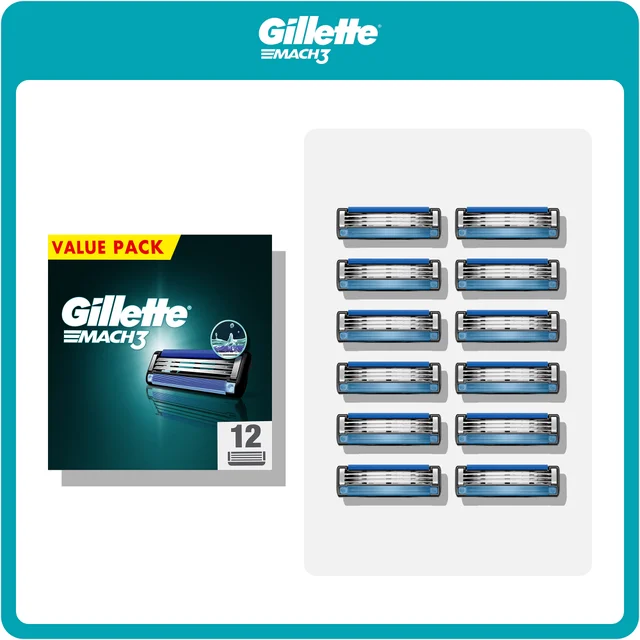 Gillette MACH3 razor blades, 12-count Value Pack.