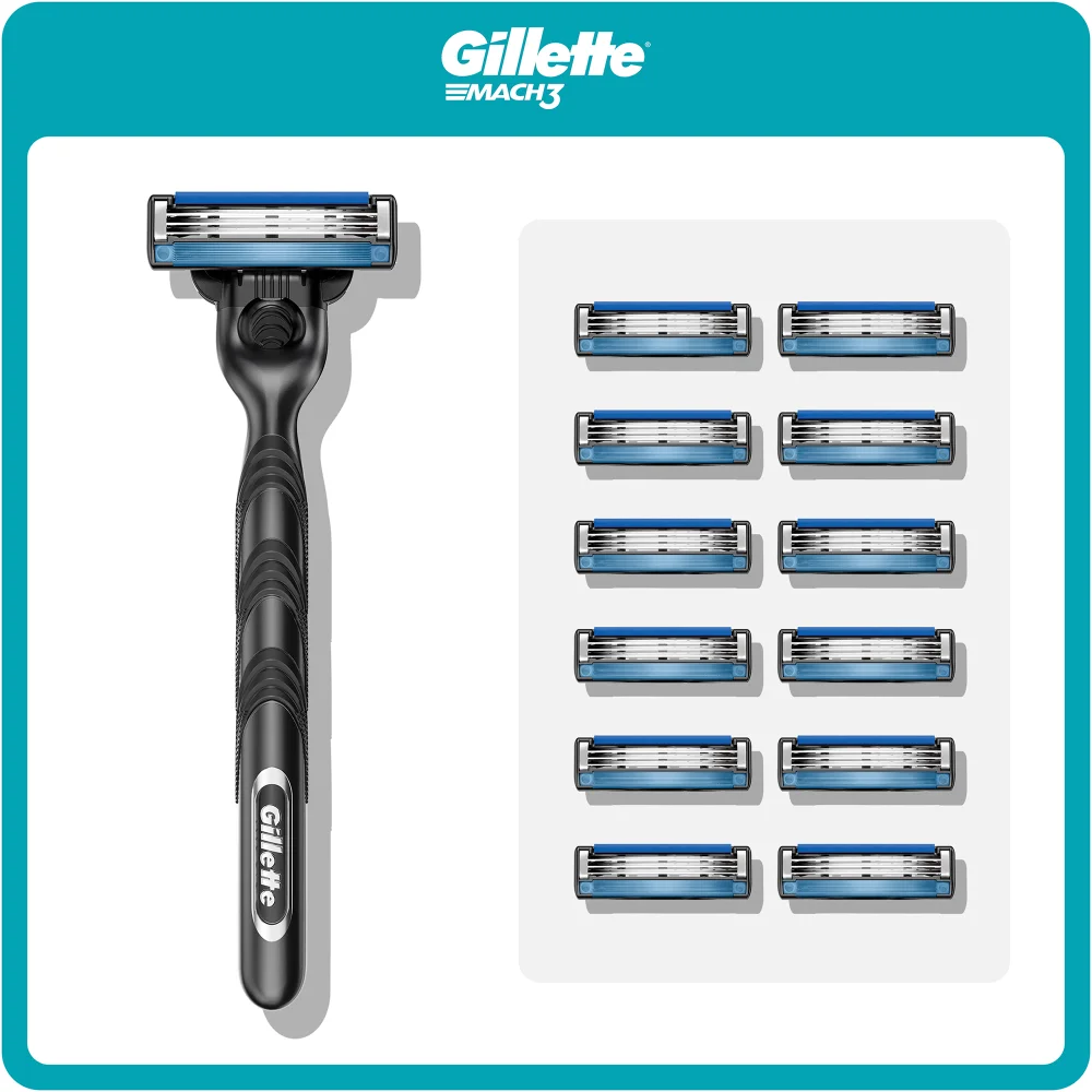 Gillette Mach3 Value Pack: Handle + 12 Razor Blades Image 1