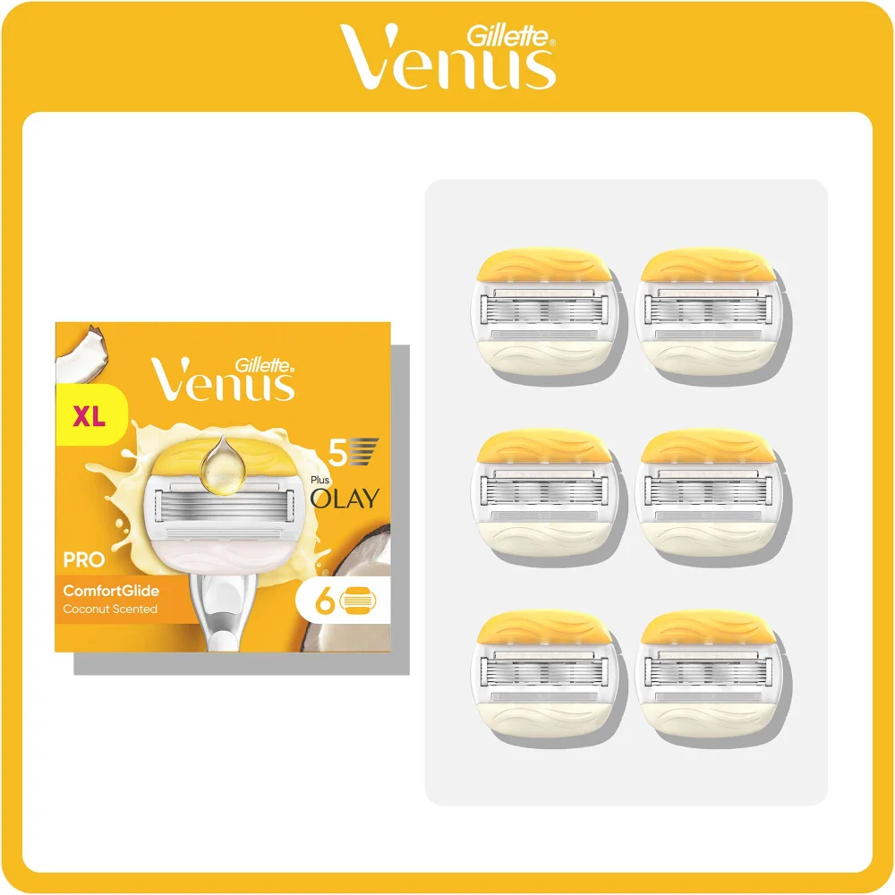 Gillette Venus PRO ComfortGlide Coconut Scented XL razor blades, 6 refills with Olay.