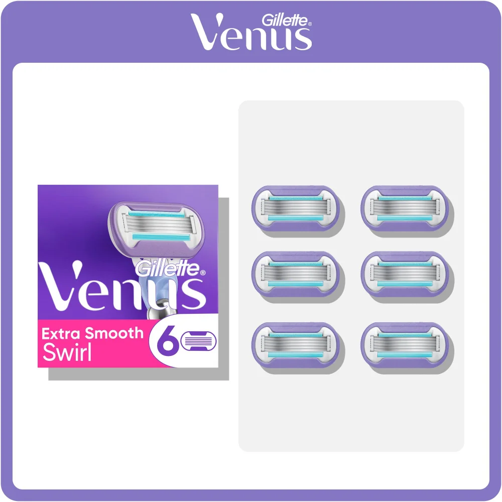 Gillette Venus Extra Smooth Swirl razor blade refills packaging highlighting 6 count.