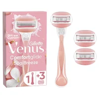 Venus Comfortglide Spa Breeze razor shown with packaging indicating 1 razor plus 3 refills.