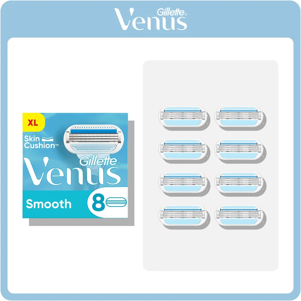Gillette Venus Smooth razor blades XL 8-pack with Skin Cushion™.
