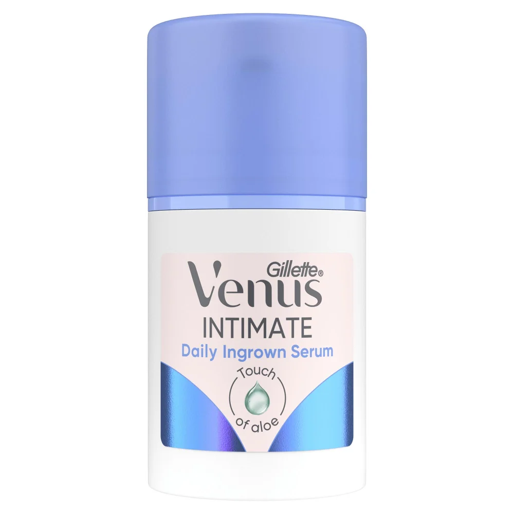 Gillette Venus Intimate Daily Ingrown Serum packaging, highlighting Touch of aloe.