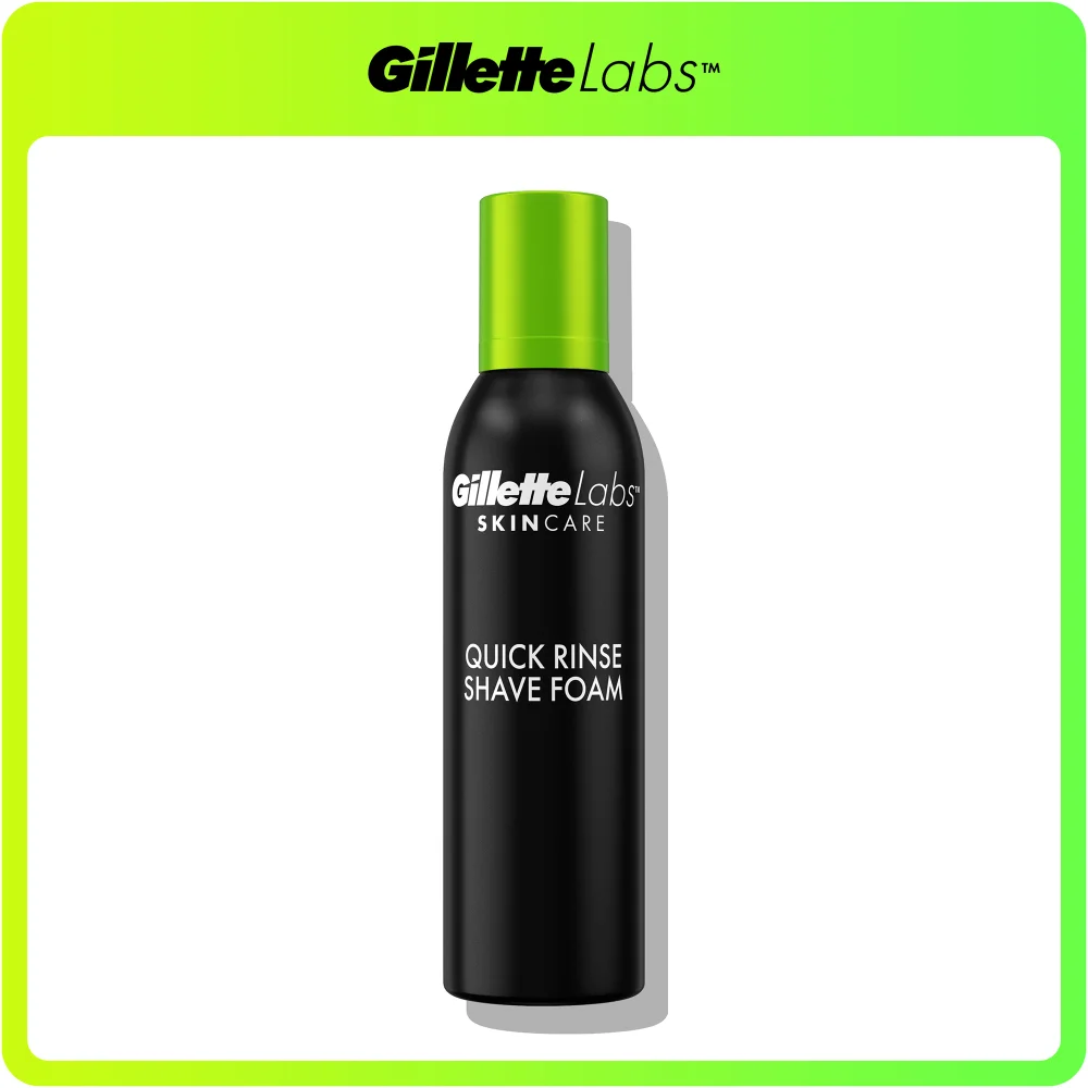 GilletteLabs Quick Rinse Shave Foam bottle with green cap.