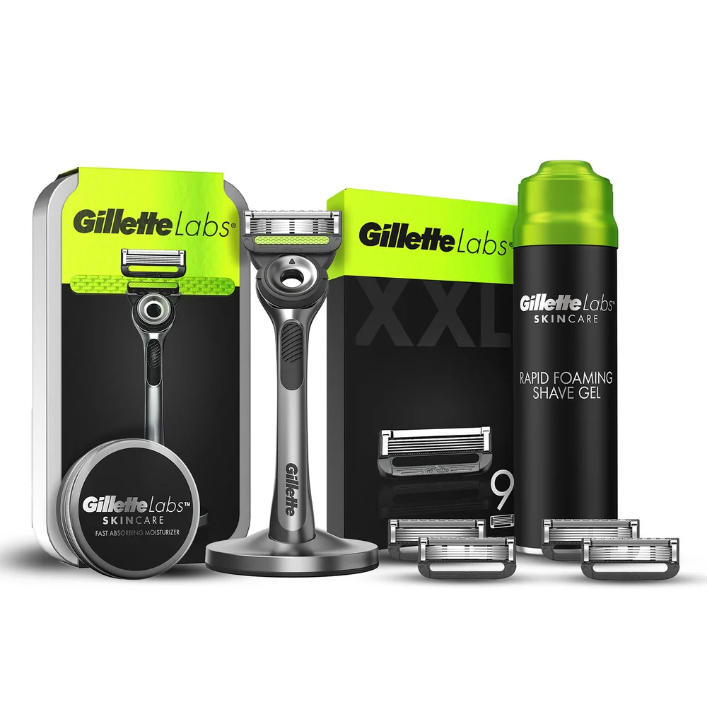 Gillette Labs Razor with Exfoliating Bar, Travel Case, 9 Blade Refills, Moisturiser, Shaving Gel Image 1