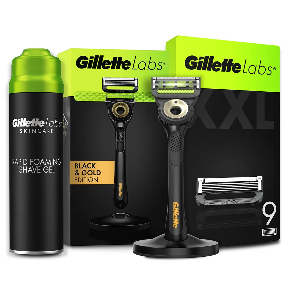 Gillette Labs Black & Gold Razor, Shaving Gel and 9 Count Blades Image 1