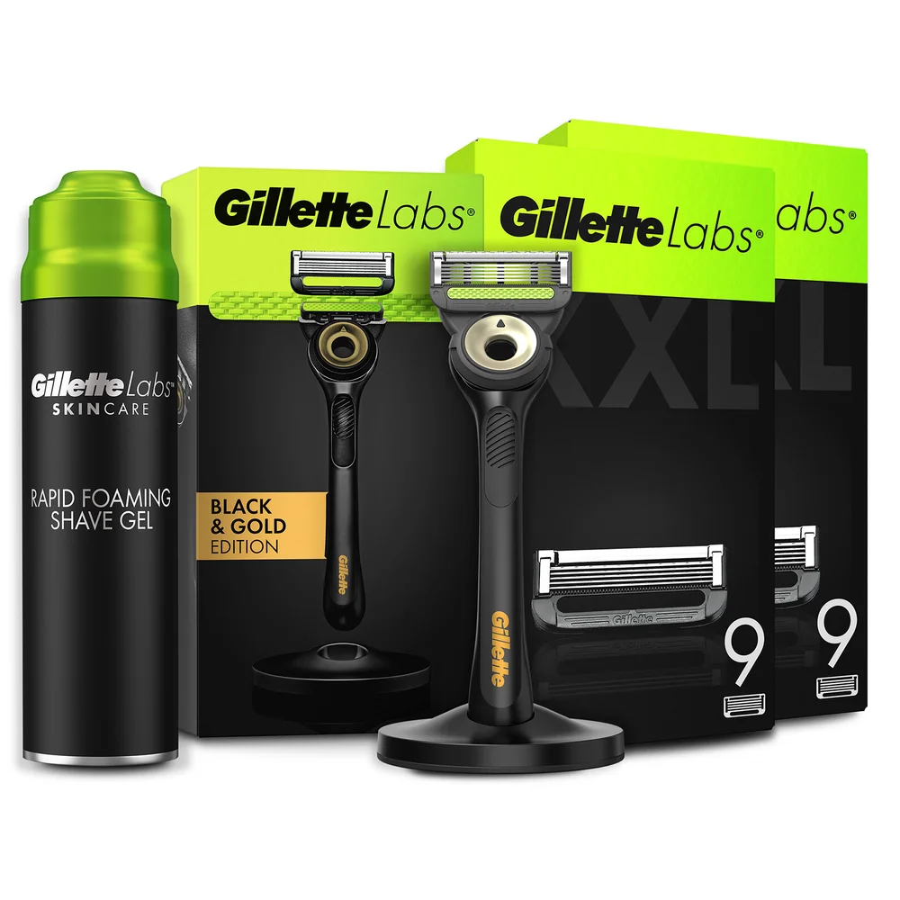 Gillette Labs Black & Gold Razor, Shaving Gel and 18 Count Blades Image 1