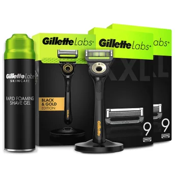 Gillette Labs Black & Gold Razor, Shaving Gel and 18 Count Blades