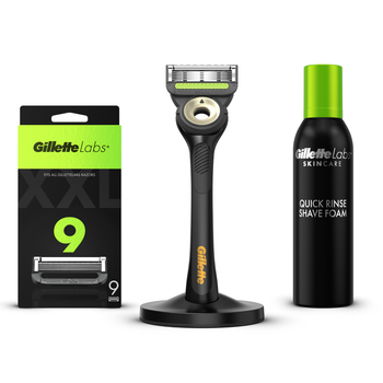 Gillette Labs Black & Gold Razor, Shaving Foam and 9 Blade Refills