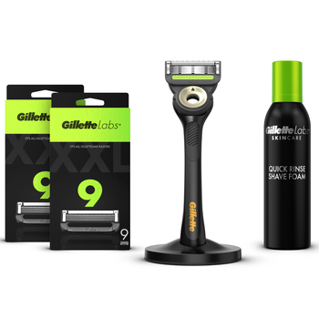 Gillette Labs Black & Gold Razor, Shaving Foam and 18 Count Blades