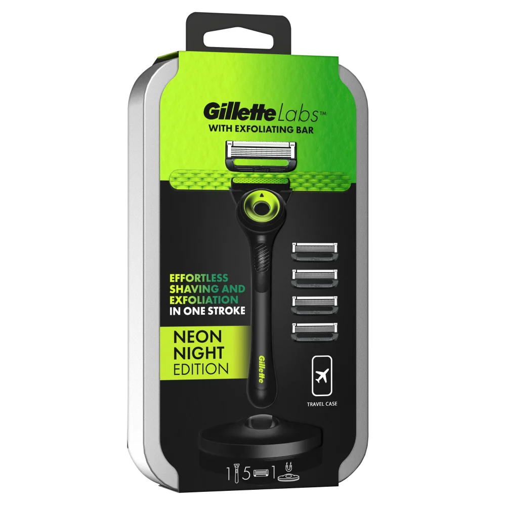 Gillette Labs with Exfoliating Bar Razor Neon Night Edition, Travel Case, Magnetic Stand and Razor Blades Image 1