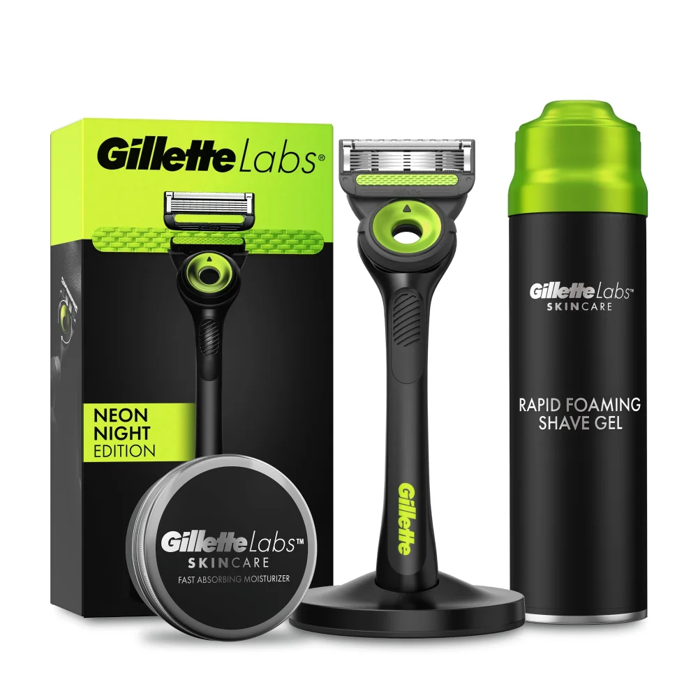 Gillette Labs Neon Night Razor, Shaving Gel, Moisturiser Image 1