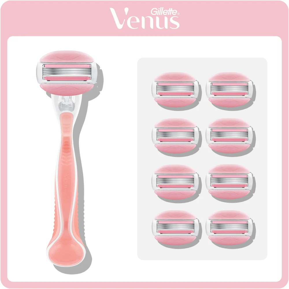 Gillette Venus razor handle with 8 replacement blade cartridges.