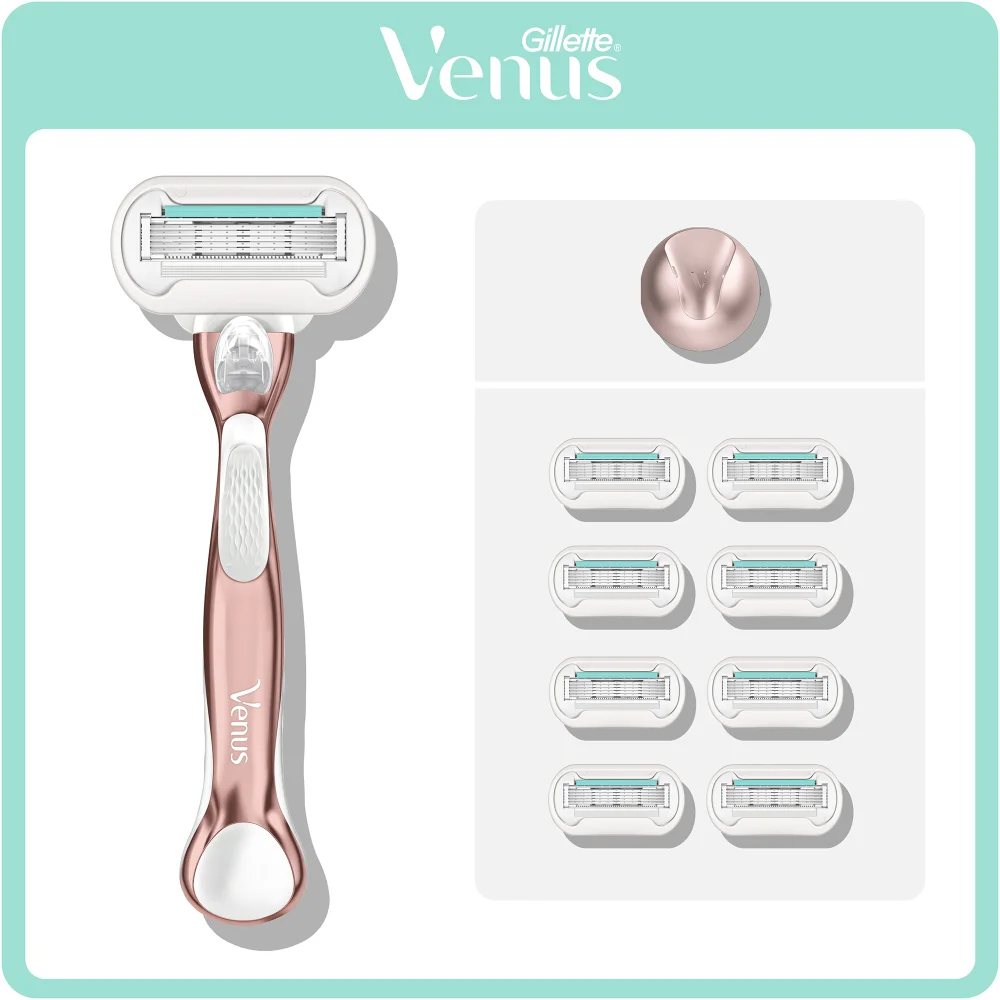 Gillette Venus Pro Smooth Sensitive Rose Gold Razor, 8 Razor Blades & Shower Hanger Image 1
