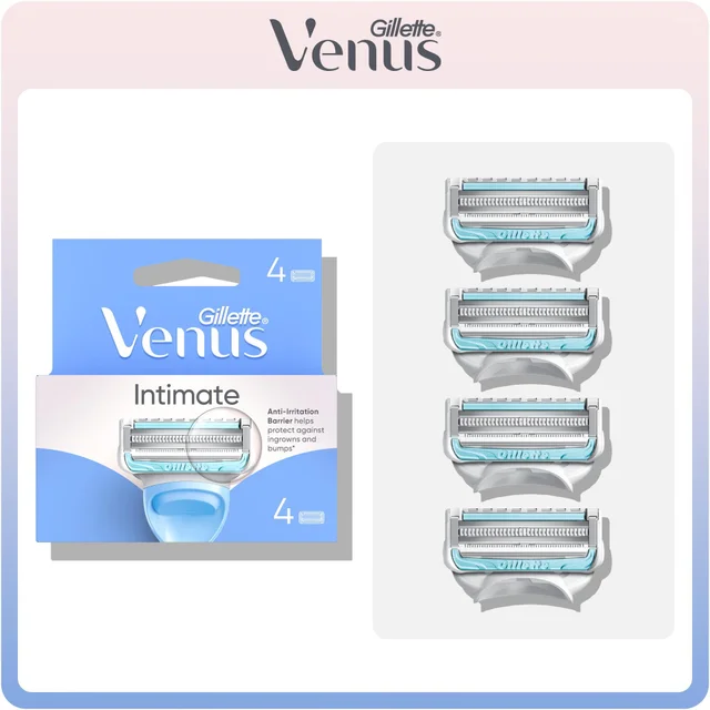 Gillette Venus razor blade refills, 4-pack, featuring aloe vera.
