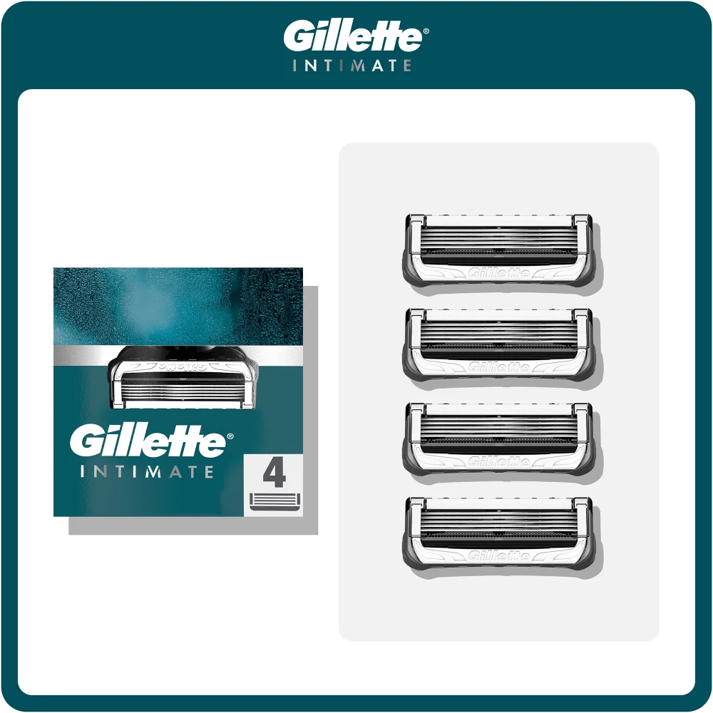 Gillette Intimate razor blades packaging, showing 4 replacement blade cartridges.