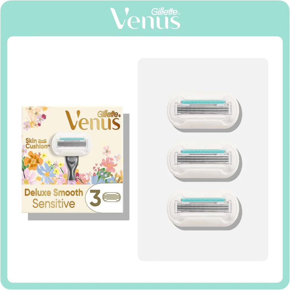 Gillette Venus Deluxe Smooth Sensitive razor blade refills, 3-count pack.