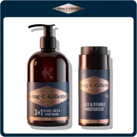 King C. Gillette 3-in-1 Beard, Face & Hair Wash and Face & Stubble Moisturiser duo.