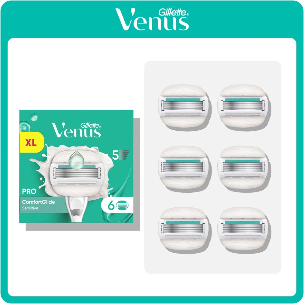 Gillette Venus Pro ComfortGlide Sensitive Razor Blades, 6 Pack Image 1