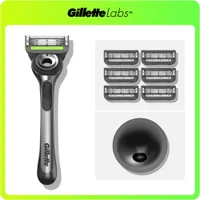 GilletteLabs razor, 6 blade refills, and magnetic charging stand.