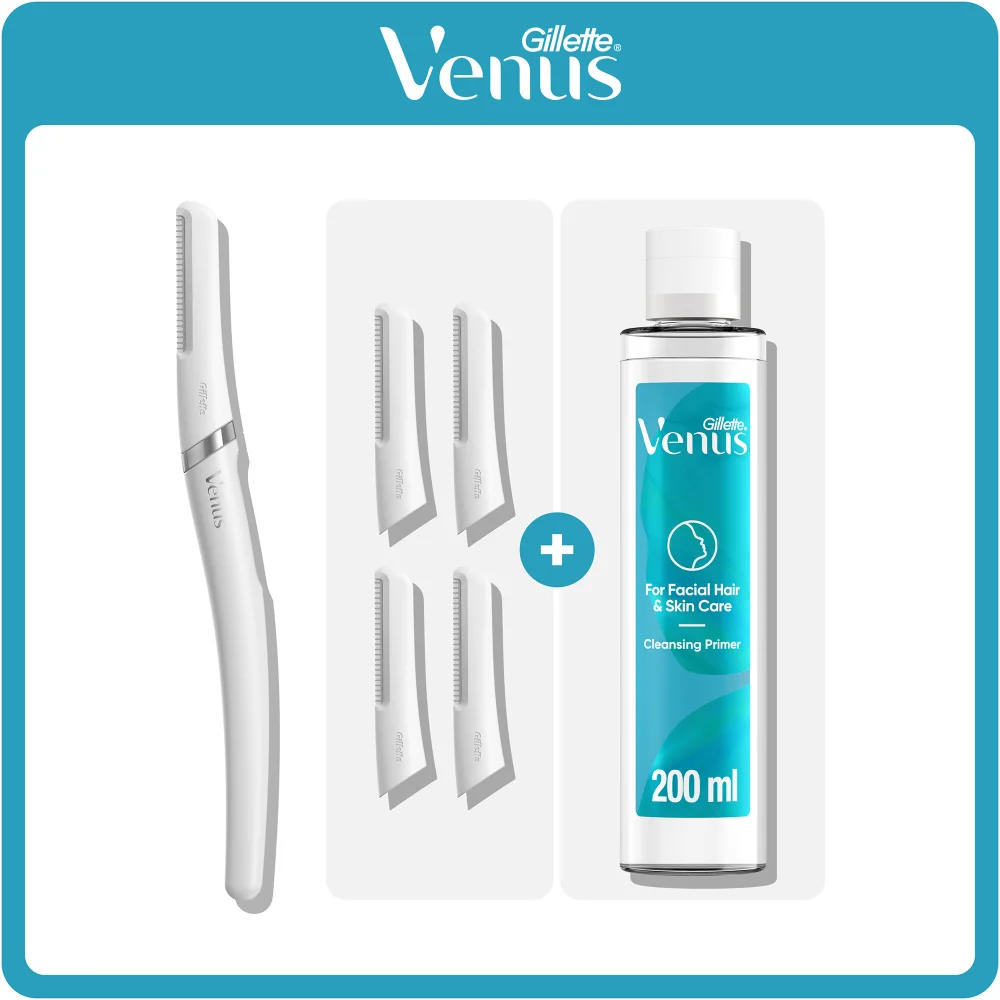 Gillette Venus Facial Hair & Skin Care Kit with trimmer, refills & 200ml Cleansing Primer.